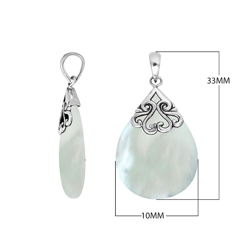 Wholesale sterling silver teardrop pendant with Turquoise Shell, handcrafted Bali scroll design 925 silver jewelry for bulk orders