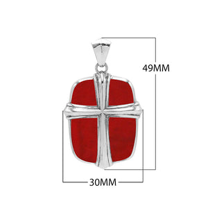 Wholesale sterling silver cross pendant with vibrant red coral inlay, handcrafted Bali artisan jewelry for bulk buyers.