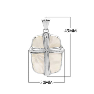 Wholesale sterling silver cross pendant with luminous mother of pearl inlay, handcrafted Bali artisan jewelry for bulk buyers.