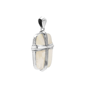 Wholesale sterling silver cross pendant with luminous mother of pearl inlay, handcrafted Bali artisan jewelry for bulk buyers.