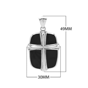 Wholesale sterling silver cross pendant with glossy black shell inlay, handcrafted Bali artisan jewelry for bulk buyers.