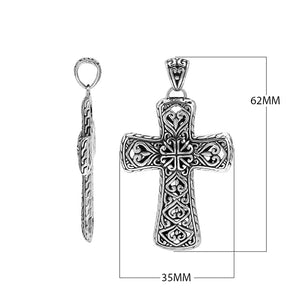 Sterling silver ornate cross pendant with intricate Balinese scrollwork, handcrafted in Bali – wholesale artisan jewelry supplier.