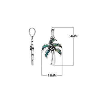 Sterling silver palm tree pendant with abalone shell inlay, handcrafted Bali jewelry for wholesale buyers.
