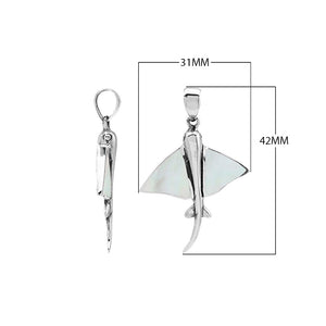Sterling silver Mantaray pendant with mother of pearl inlay, handcrafted Balinese nautical jewelry.