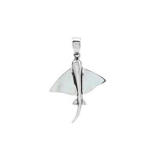 Sterling silver Mantaray pendant with mother of pearl inlay, handcrafted Balinese nautical jewelry.