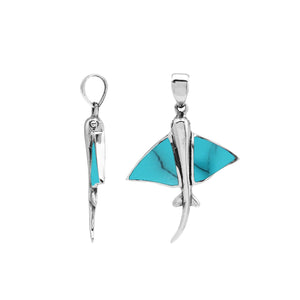 Sterling silver stingray pendant with turquoise inlay, handcrafted in Bali