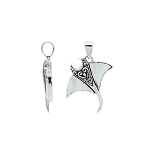Sterling silver Mantaray pendant with white mother of pearl inlay and Balinese carvings – wholesale jewelry