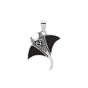 Sterling silver Mantaray pendant with black shell inlay and Balinese carvings – wholesale jewelry