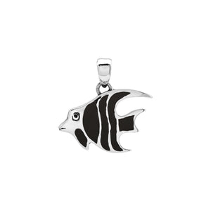 Sterling silver fish pendant with Black Shell inlay and Balinese detailing – wholesale jewelry