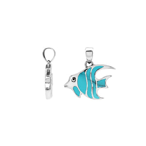 Sterling silver fish pendant with Turquoise Shell inlay and Balinese detailing – wholesale jewelry