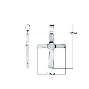 Handcrafted sterling silver mother of pearl cross pendant with modern geometric design