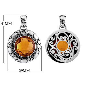 Sterling silver wholesale Citrine Quartz pendant with hammered texture and filigree back design.