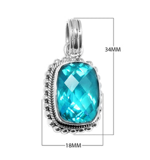 Sterling silver pendant with cushion-cut Blue Topaz Quartz, handcrafted in Bali