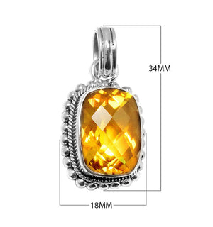 Sterling silver pendant with cushion-cut Citrine Quartz, handcrafted in Bali
