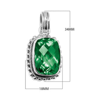 Sterling silver pendant with cushion-cut Green Quartz, handcrafted in Bali