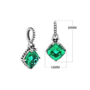 Sterling Silver Green Quartz Cushion Pendant with beaded bail handcrafted in Bali