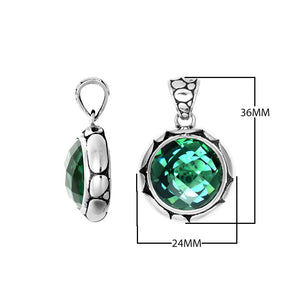 Round Blue Topaz Quartz Pendant In Sterling Silver With Textured Border