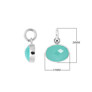 Sterling Silver oval pendant charm featuring faceted Green Chalcedony Quartz stone