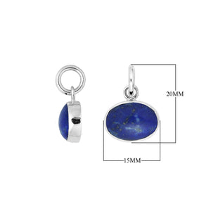Sterling Silver oval pendant charm featuring deep blue Lapis stone