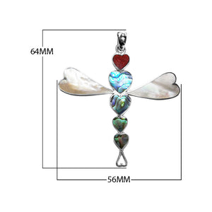 Abalone Shell, Red Coral, And Mother Of Pearl 925 Silver Dragonfly Pendant For Wholesale