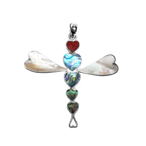 Abalone Shell, Red Coral, And Mother Of Pearl 925 Silver Dragonfly Pendant For Wholesale