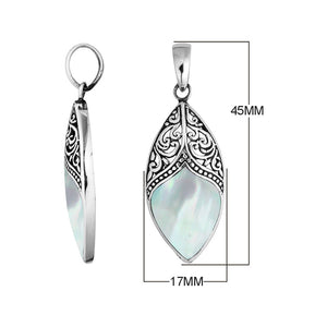 Handcrafted Mother Of Pearl Marquise Pendant With Silver Overlay Detailing