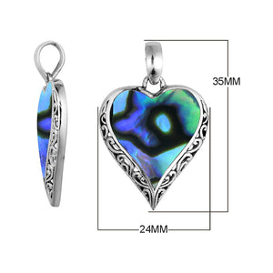 Handcrafted 925 Sterling Silver Heart Pendant With Abalone Shell Detailing
