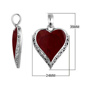 Handcrafted 925 Sterling Silver Heart Pendant With Red Coral Detailing