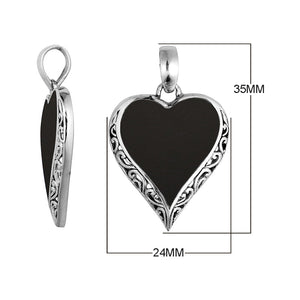 Handcrafted 925 Sterling Silver Heart Pendant With Black Shell Detailing