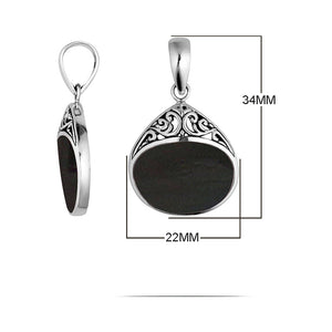 Handcrafted 925 Sterling Silver Teardrop Pendant With Black Shell Inlay