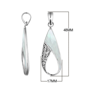 Handcrafted 925 Sterling Silver Open Teardrop Pendant With Mother Of Pearl Inlay