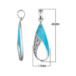 Handcrafted 925 Sterling Silver Open Teardrop Pendant With Turquoise Shell Inlay