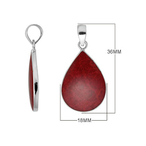 925 sterling silver teardrop pendant with red coral and mirror-polished finish handcrafted in Bali