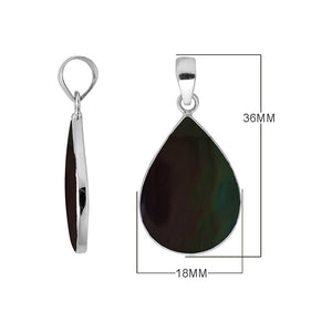 925 sterling silver teardrop pendant with black shell and mirror-polished finish handcrafted in Bali