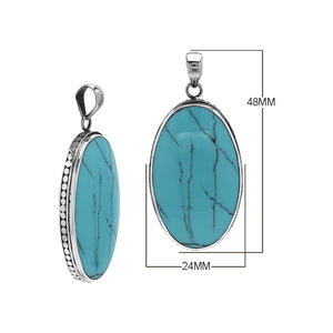 925 sterling silver oval pendant with turquoise shell and hammered silver edge handcrafted in Bali
