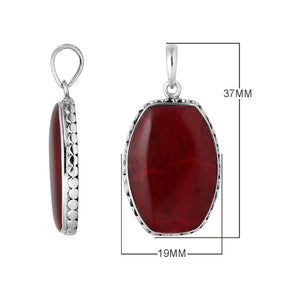925 sterling silver octagon pendant with red coral and hammered silver edge handcrafted in Bali