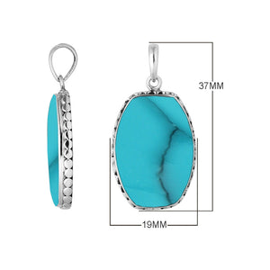 Sterling Silver Rectangular Pendant With Polished Turquoise Shell Centerpiece