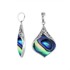 Wholesale sterling silver abalone shell pendant with Bali scrollwork, handcrafted in Indonesia.