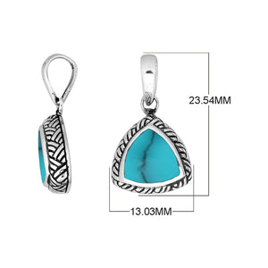 Sterling Silver Triangular Pendant With Turquoise Shell And Balinese Design