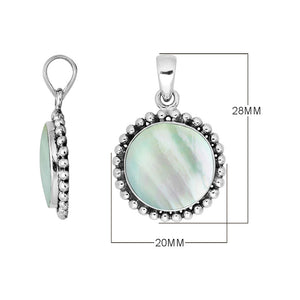 Sterling Silver Round Pendant With Mother Of Pearl And Beaded Silver Frame