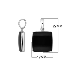 Sterling silver square pendant featuring a polished black shell bezel setting