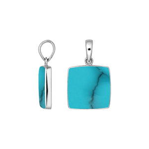 Sterling silver square pendant featuring natural turquoise in a polished bezel setting