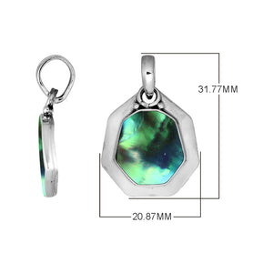 Sterling Silver Octagon Shape Abalone Shell Pendant With Smooth Frame