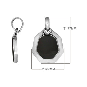 Sterling Silver Octagon Shape Black Shell Pendant With Smooth Silver Frame