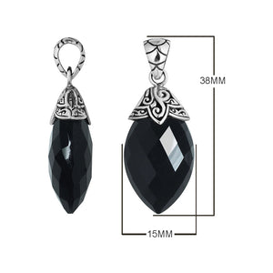 Sterling Silver Carved Design Black Onyx Pendant