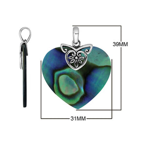 Sterling Silver Filigree Heart Design Abalone Shell Pendant