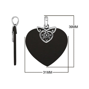 Luxury handcrafted Sterling Silver Heart Pendant featuring radiant Black Shell and ornate filigree cap, designed for wholesale buyers seeking elegant artisan jewelry from Bali.