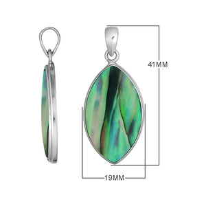 925 Sterling Silver Marquise Pendant featuring vibrant Abalone Shell inlay and sleek Balinese frame, polished to a mirror finish for premium wholesale silver collections.