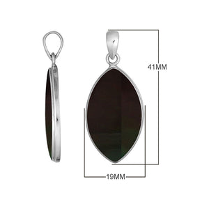 925 Sterling Silver Marquise Pendant featuring Black Shell inlay with polished Balinese frame, handcrafted for elegant wholesale silver jewelry assortments.