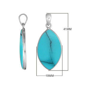 925 Sterling Silver Marquise Pendant with polished Turquoise Shell inlay and smooth Balinese frame, handcrafted for premium wholesale silver collections.